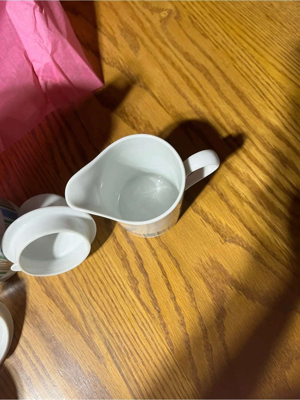White Ceramic Coffee Set with Blue & Green Stripe Accent. MCM